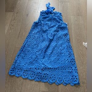 Signature by Robbie Bee Blue Floral Crochet Halter Dress